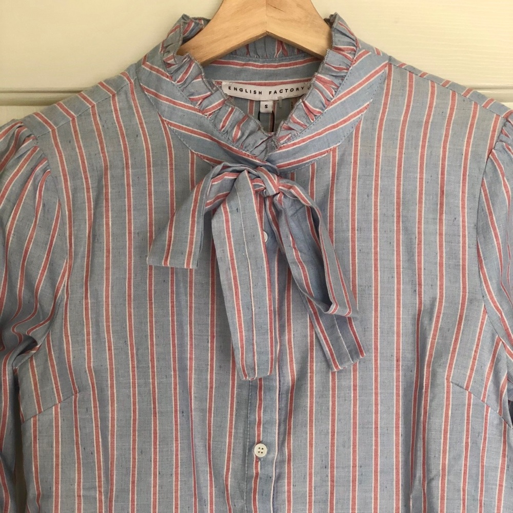 English Factory Ruffle Striped Button-Down Shirt - Picture 5 of 6